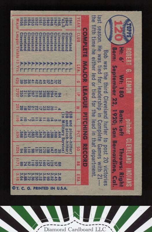 1957 Topps #120 Bob Lemon EX i, back