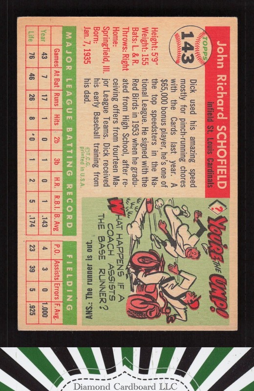 1955 Topps #143 Dick Schofield VG [GREAT EYE APPEAL] f, back
