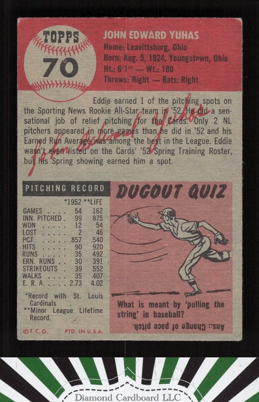 1953 Topps #70 Ed Yuhas VG f, back