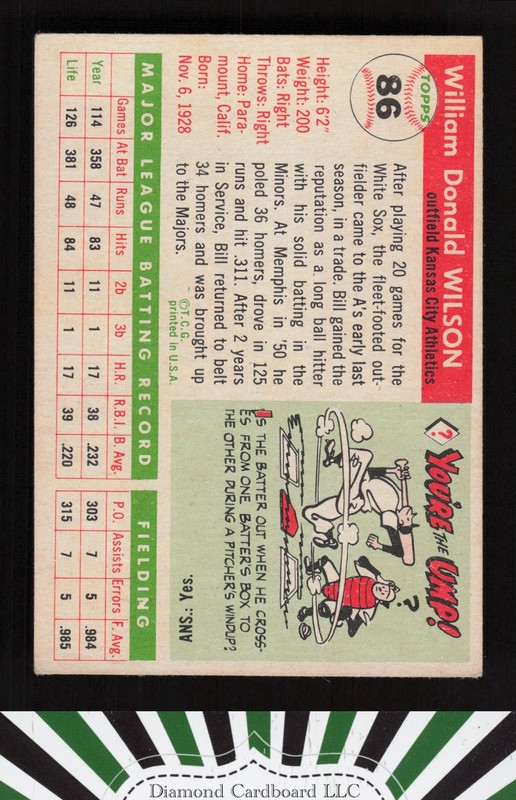 1955 Topps #86 Bill Wilson VGEX k, back