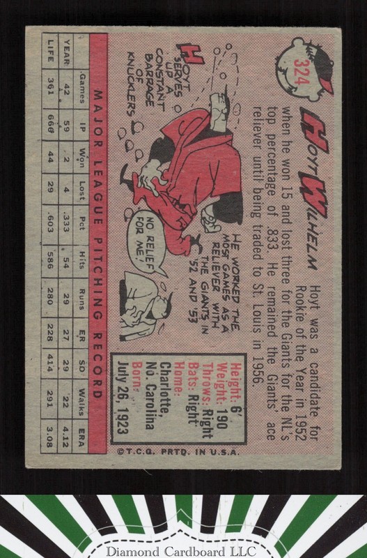 1958 Topps #324 Hoyt Wilhelm VG+ c, back