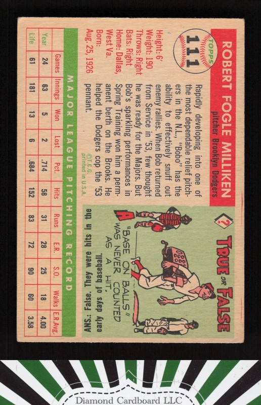 1955 Topps #111 Bob Milliken VGEX h, back