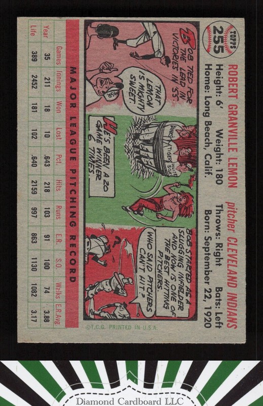 1956 Topps #255 Bob Lemon VGEX+ i, back