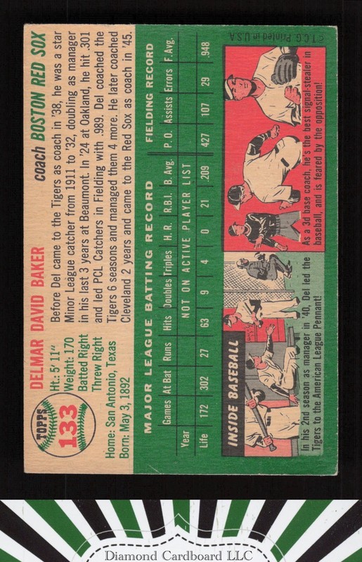 1954 Topps #133 Del Baker VGEX+ i, back