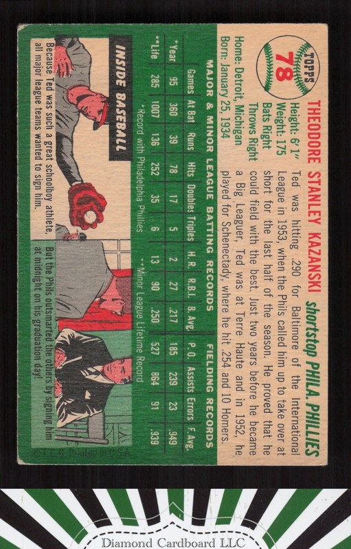 1954 Topps #78 Ted Kazanski VGEX o, back
