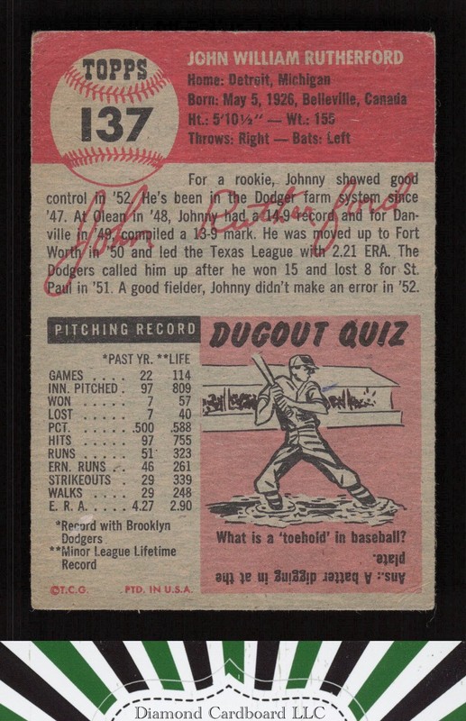 1953 Topps #137 John Rutherford : Bio uses black text VG e, back