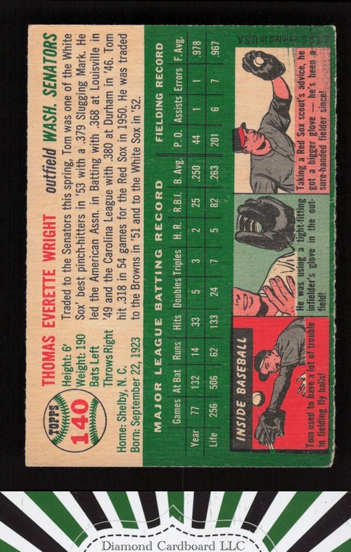 1954 Topps #140 Tom Wright VGEX i, back