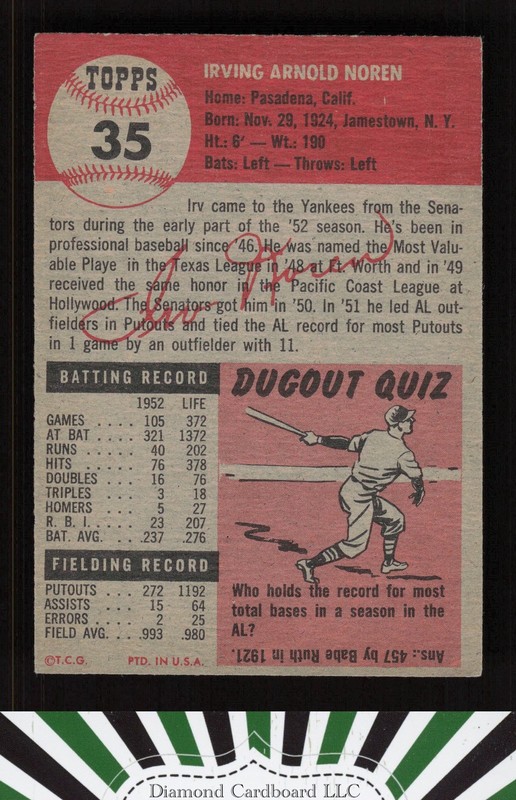 1953 Topps #35 Irv Noren VGEX+ c, back