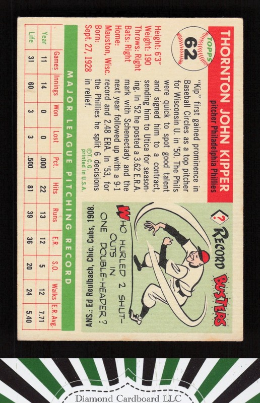 1955 Topps #62 Thornton Kipper VGEX d, back