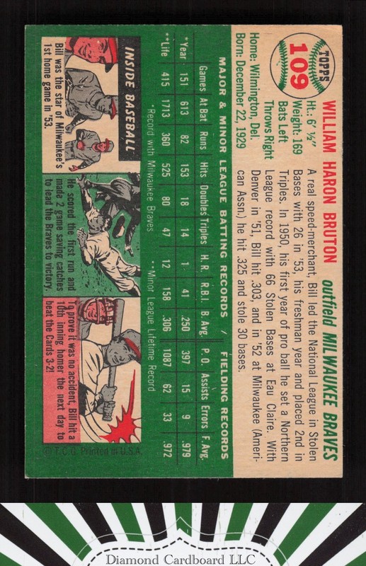 1954 Topps #109 Bill Bruton VG+ n, back