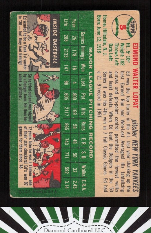 1954 Topps #5 Ed Lopat VG+ d, back