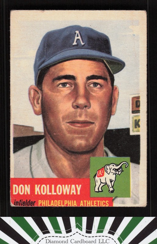 1953 Topps #97 Don Kolloway : Bio uses white text FR b, front