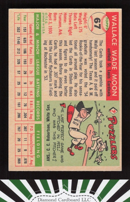 1955 Topps #67b Wally Moon VGEX f, back