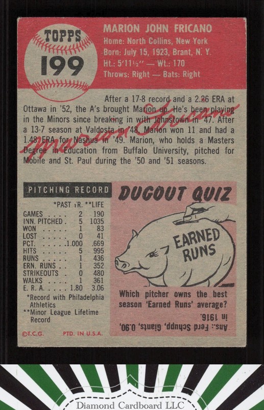 1953 Topps #199 Marion Fricano VGEX [CENTERED] e, back