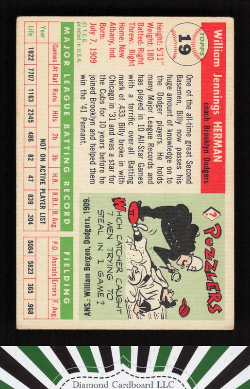 1955 Topps #19 Billy Herman VG [NICELY CENTERED] f, back