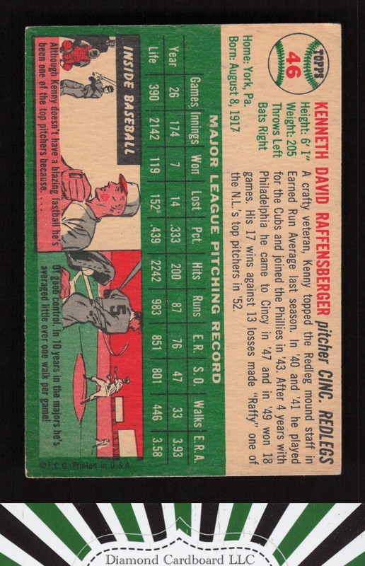 1954 Topps #46 Ken Raffensberger VGEX f, back