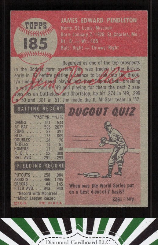 1953 Topps #185 Jim Pendleton GD h, back