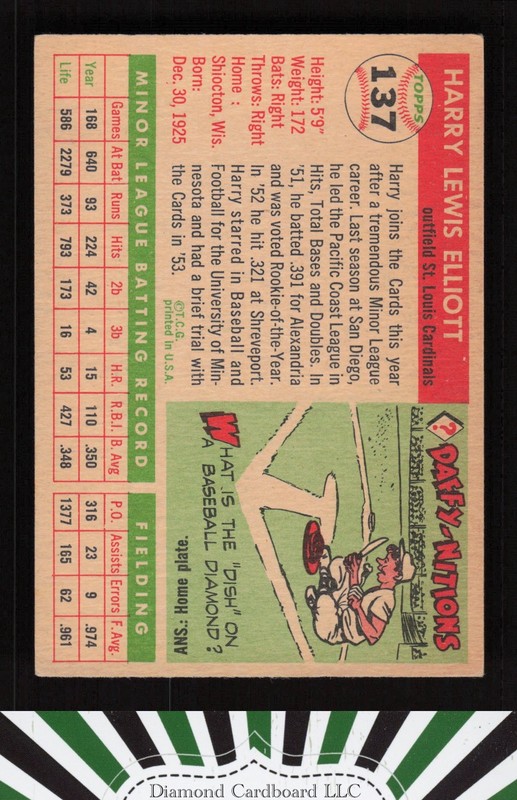 1955 Topps #137 Harry Elliott VGEX m, back