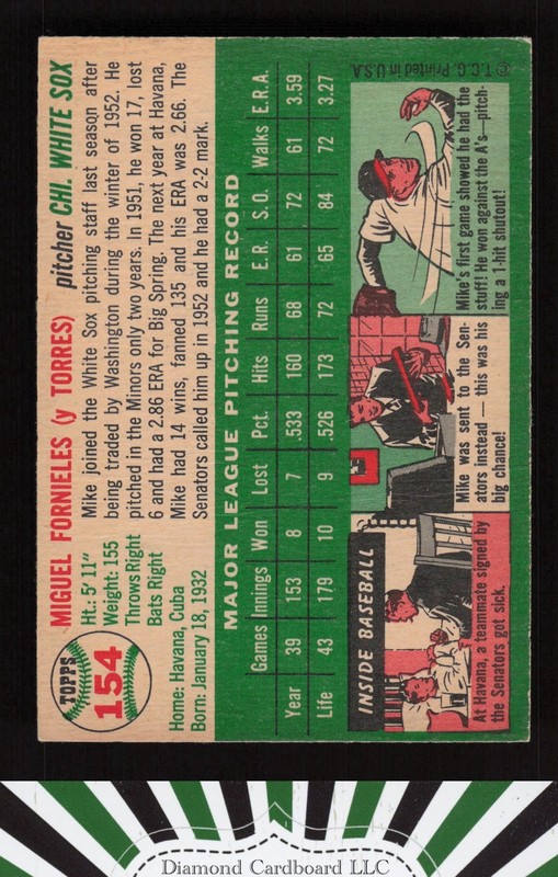 1954 Topps #154 Mike Fornieles VGEX k, back