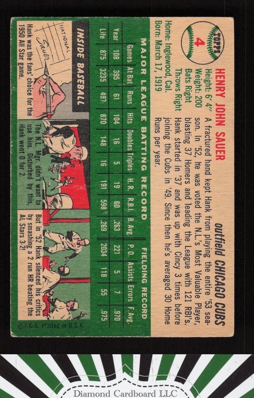 1954 Topps #4 Hank Sauer VG i, back