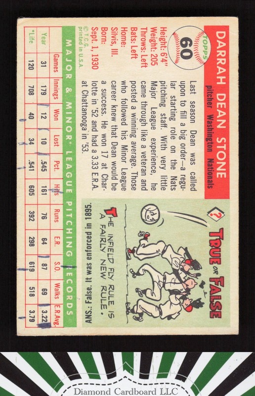 1955 Topps #60 Dean Stone VG+ [NICELY CENTERED] j, back