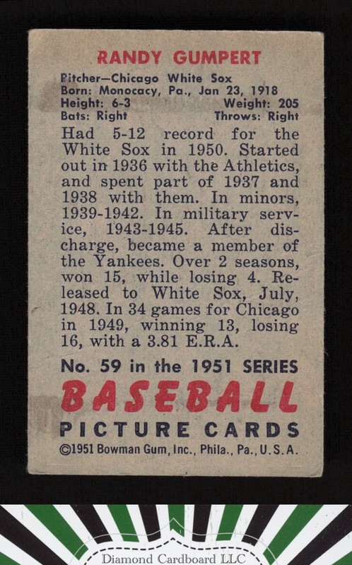1951 Bowman #59 Randy Gumpert VG+, back