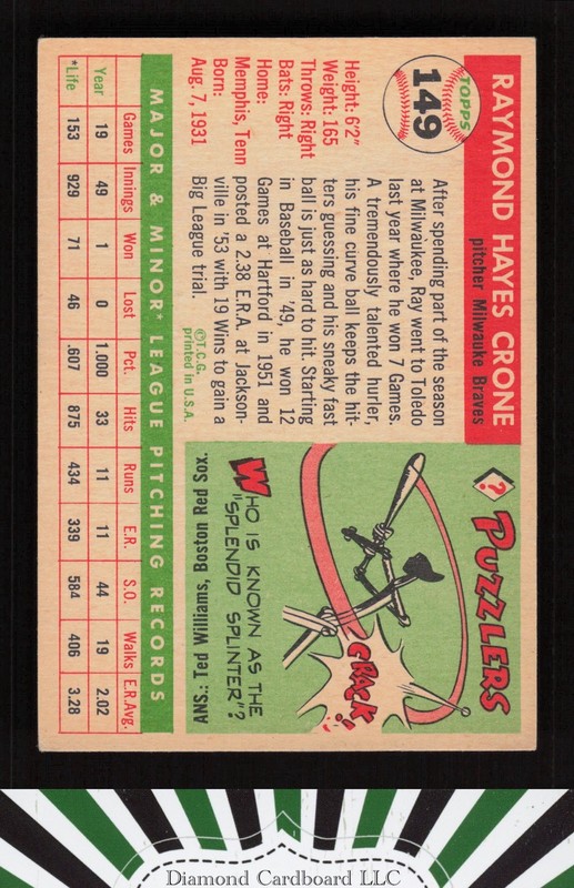 1955 Topps #149 Ray Crone EX+ [NICELY CENTERED] k, back