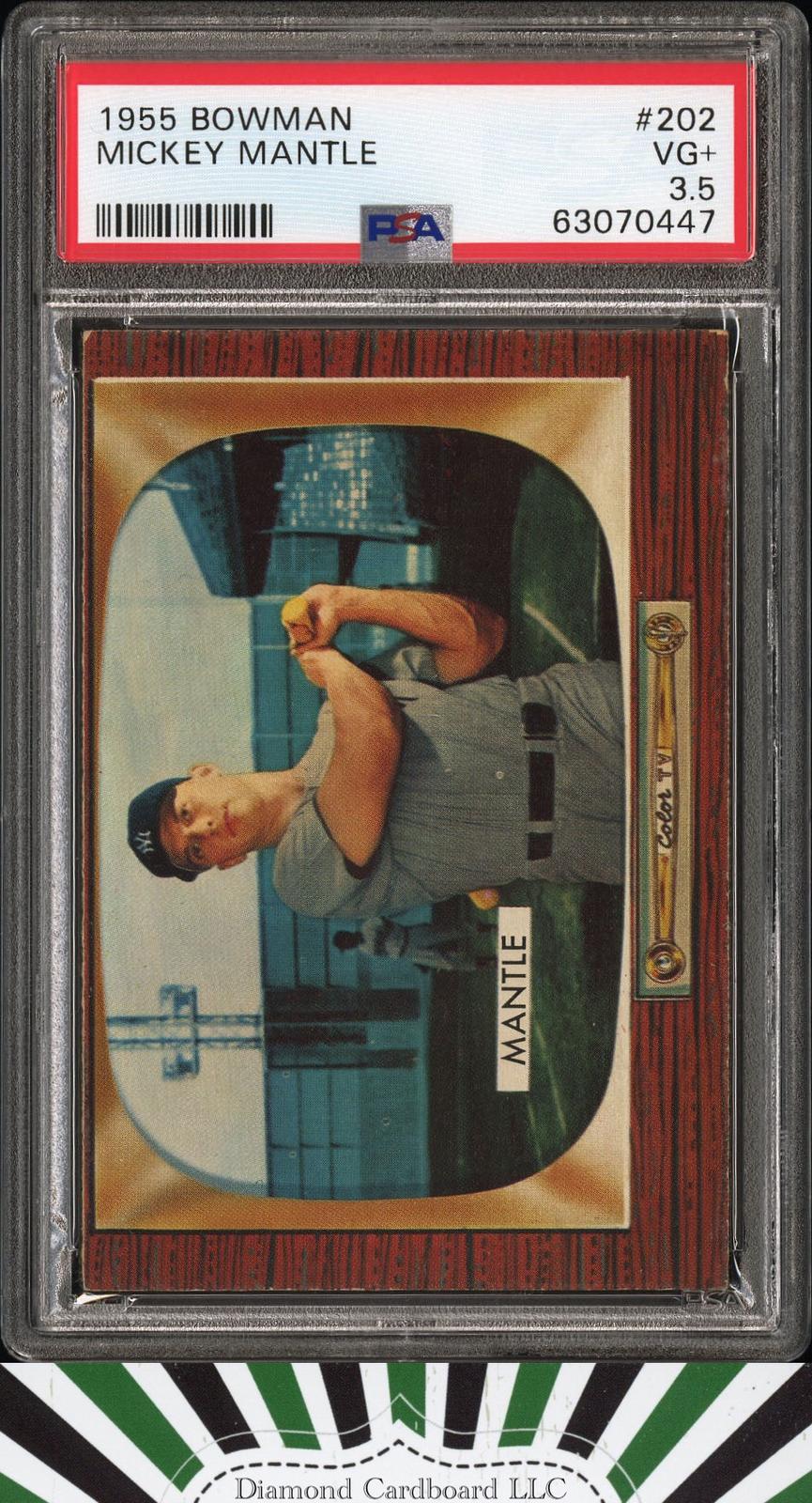 1955 Bowman #202 Mickey Mantle PSA 3.5, front