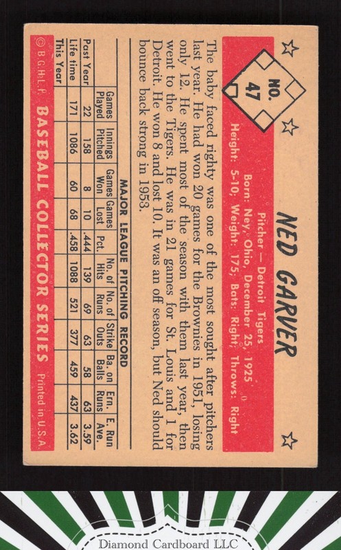 1953 Bowman Color #47 Ned Garver VGEX a, back