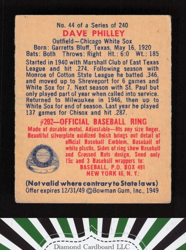 1949 Bowman #44 Dave Philley VGEX a, back