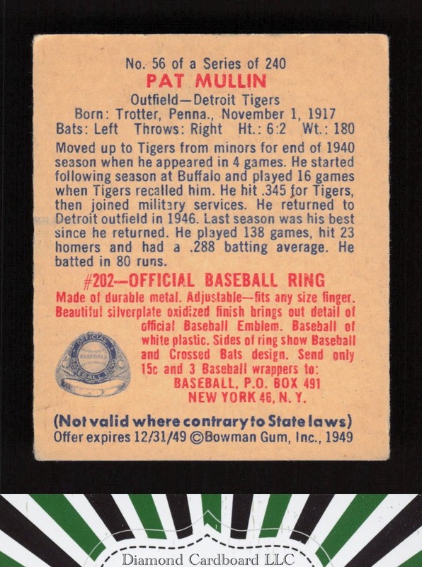 1949 Bowman #56 Pat Mullin GD+ a, back