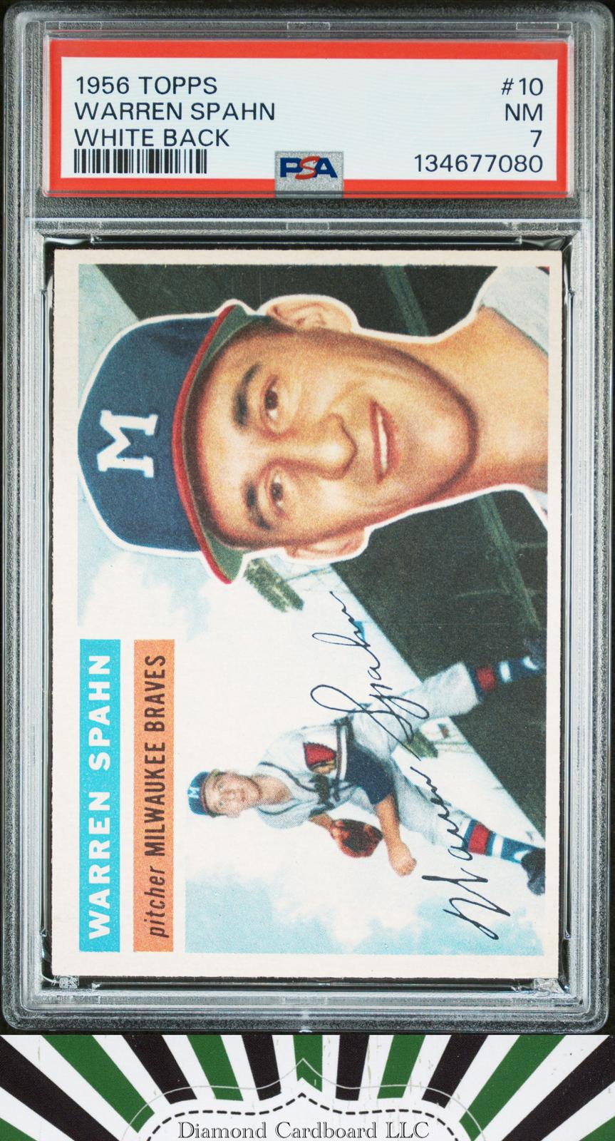 1956 Topps #10 Warren Spahn PSA 7 White Back, front