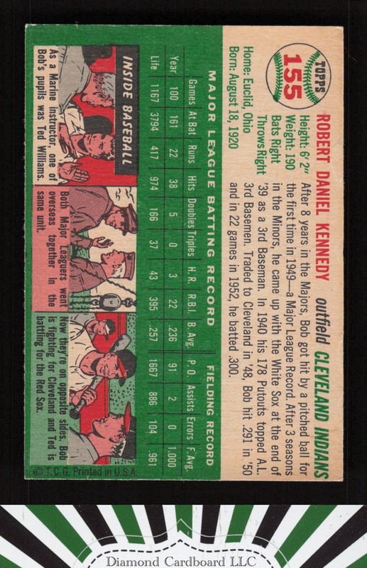 1954 Topps #155 Bob Kennedy VG k, back