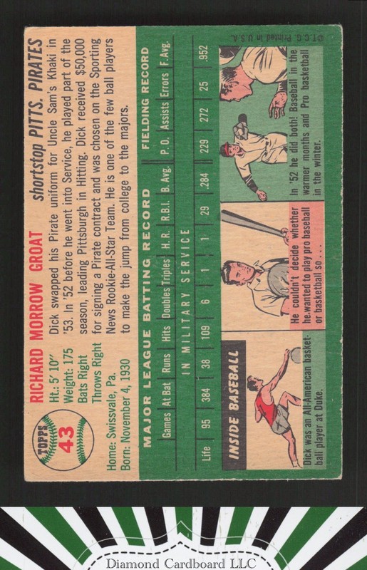 1954 Topps #43 Dick Groat VG g, back