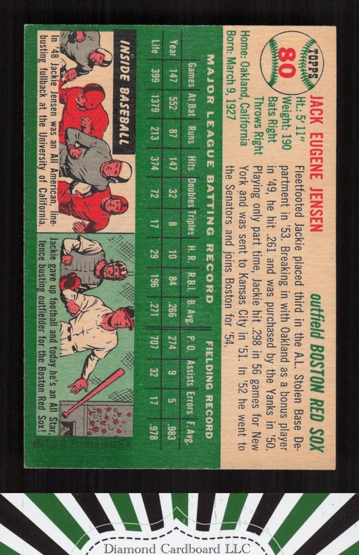1954 Topps #80 Jackie Jensen VGEX+ c, back