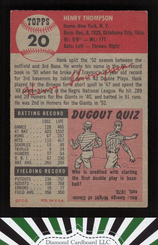 1953 Topps #20 Hank Thompson EX [CENTERED] g, back