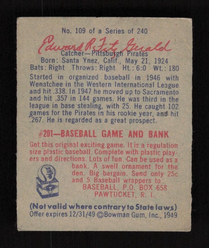1949 Bowman #109 Ed FitzGerald Script Name VGEX, back