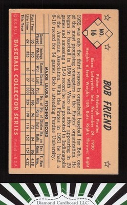 1953 Bowman Color #16 Bob Friend VGEX a, back