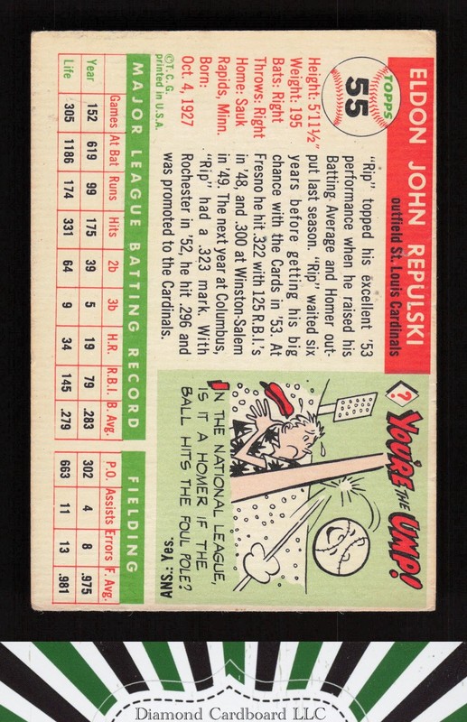 1955 Topps #55 Rip Repulski VG n, back
