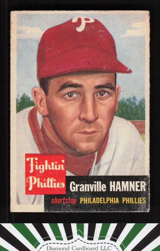 1953 Topps #146 Granny Hamner : Bio uses white text GD b, front