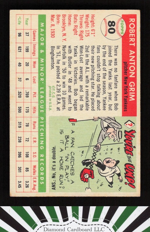 1955 Topps #80 Bob Grim VGEX [GOOD CENTERING] h, back