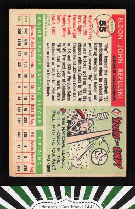1955 Topps #55 Rip Repulski GD+ j, back