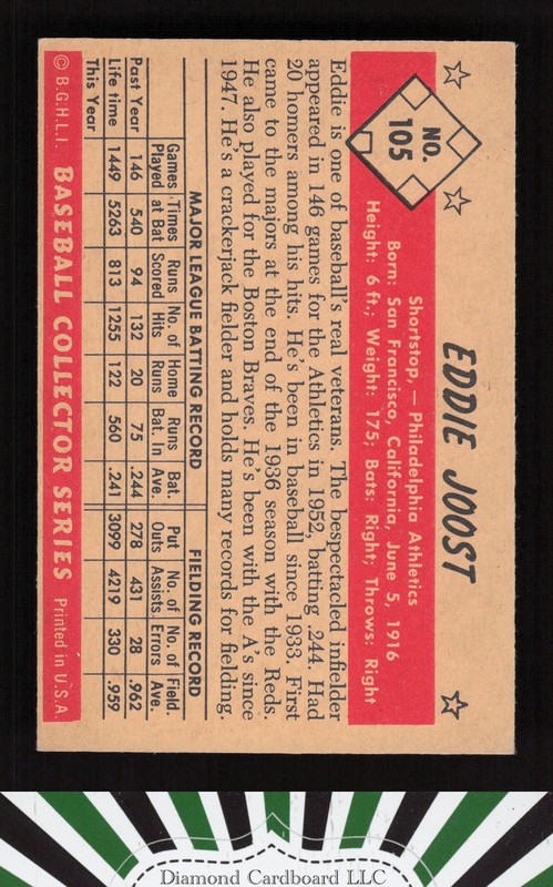 1953 Bowman Color #105 Eddie Joost EX a, back