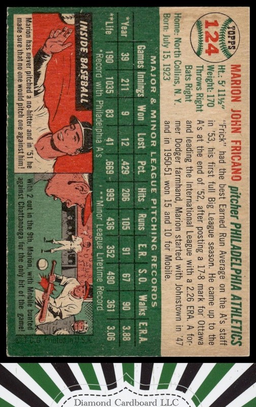 1954 Topps #124 Marion Fricano VG+ l, back