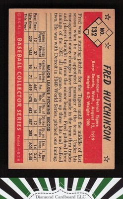1953 Bowman Color #132 Fred Hutchinson EX a, back