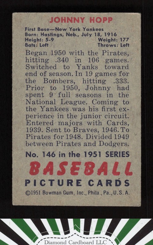 1951 Bowman #146 Johnny Hopp GD, back