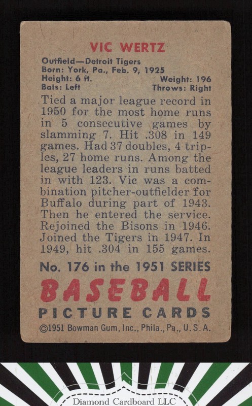 1951 Bowman #176 Vic Wertz VG+, back
