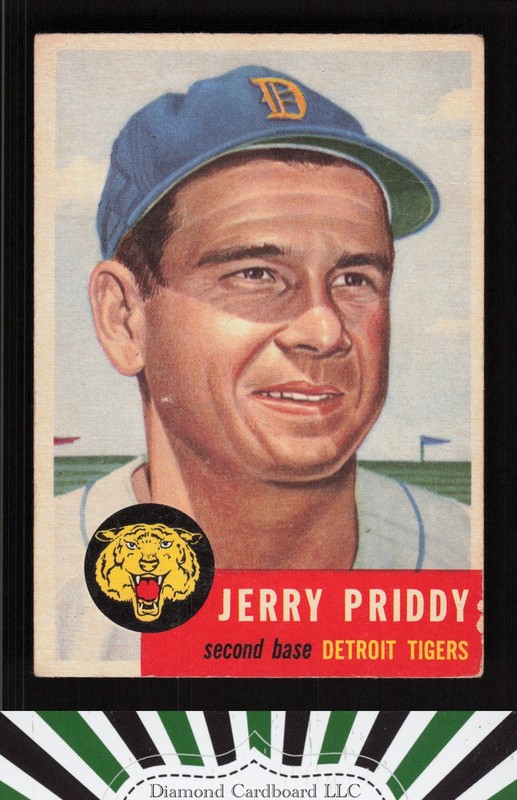 1953 Topps #113 Jerry Priddy : Bio uses white text GD c, front