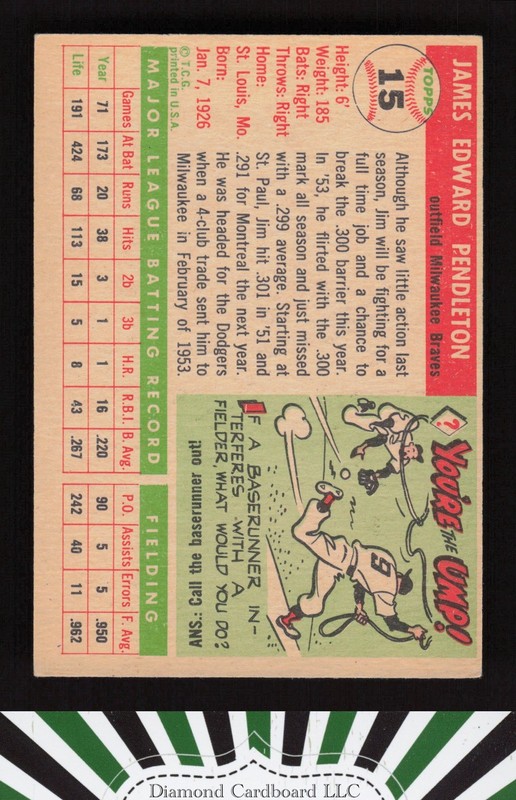 1955 Topps #15 Jim Pendleton VG+ h, back