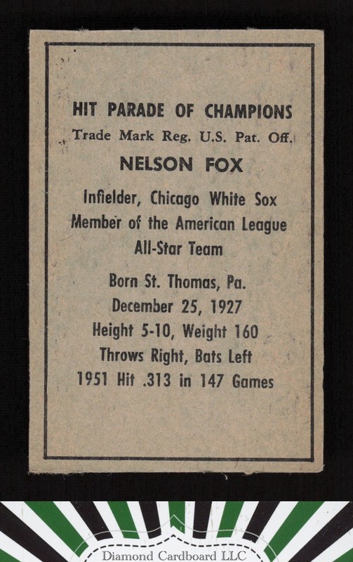 1952 Berk Ross Nelson Fox EX+, back